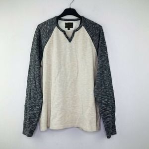 Lucky Brand Men's XL Henley Shirt Beige Gray 100% Cotton Long Sleeve E13